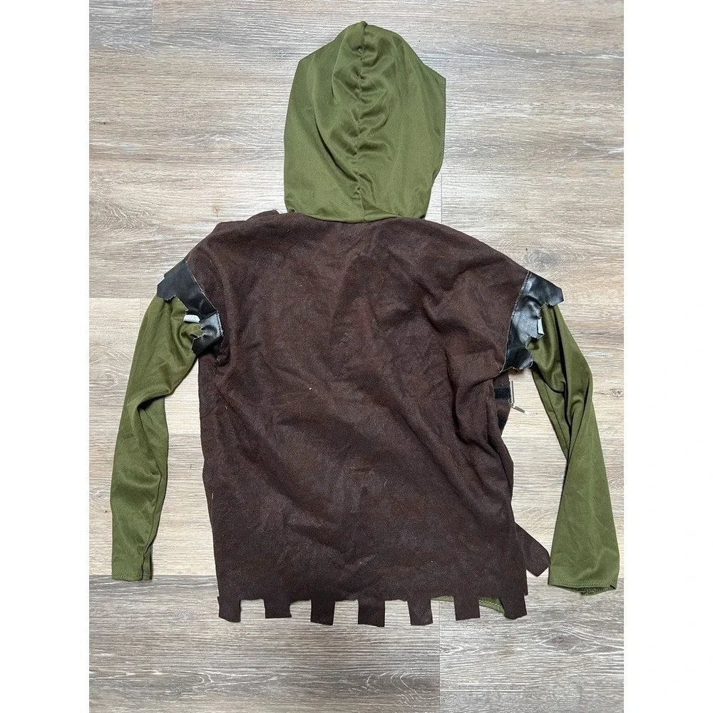 Robin Hood Costume Youth Large Medieval Archer Forest Tunic Hood Vest Distressed